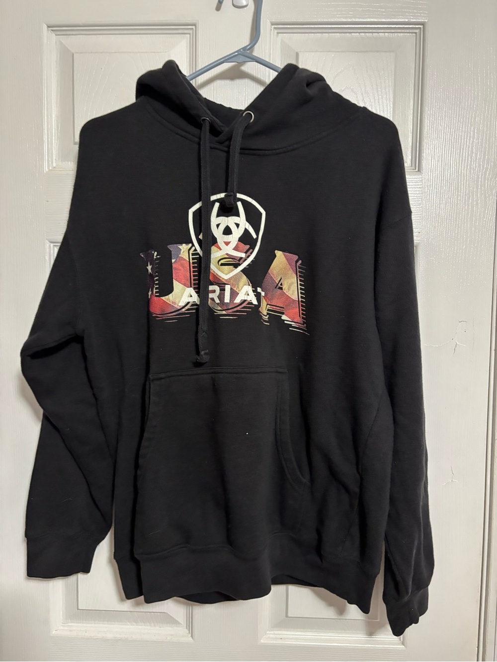 Ariat Black Pullover Hoodie with Multicolor USA Graphic Sz S